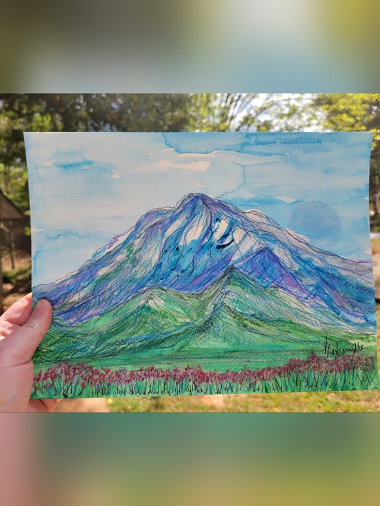 Hand Crafted Other - "Mountaun Time" Original Mountain Watercolor Painting Created By Brea Marie